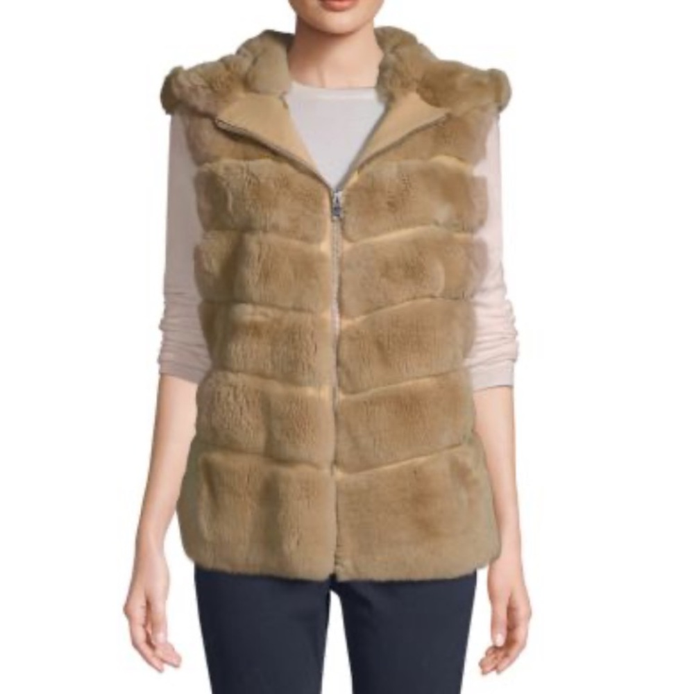 WOLFIE FURS Made For Generations! 22 Dyed Rex Rabbit Fur Hooded Vest size 12